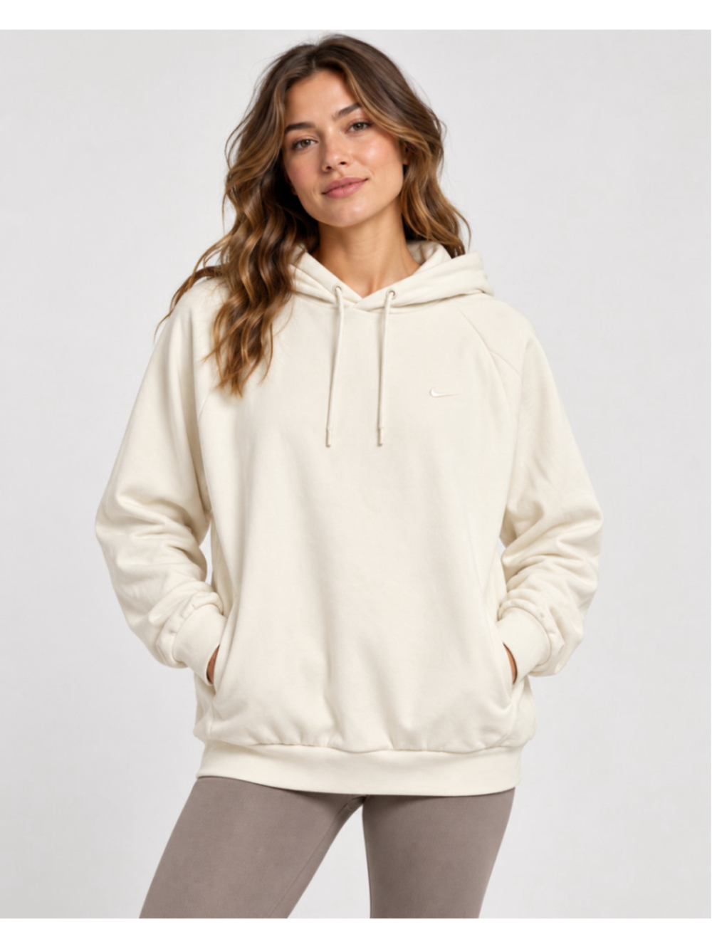 Nike Dri-FIT Cream White Pullover Hoodie Women’s XL Tonal Swoosh